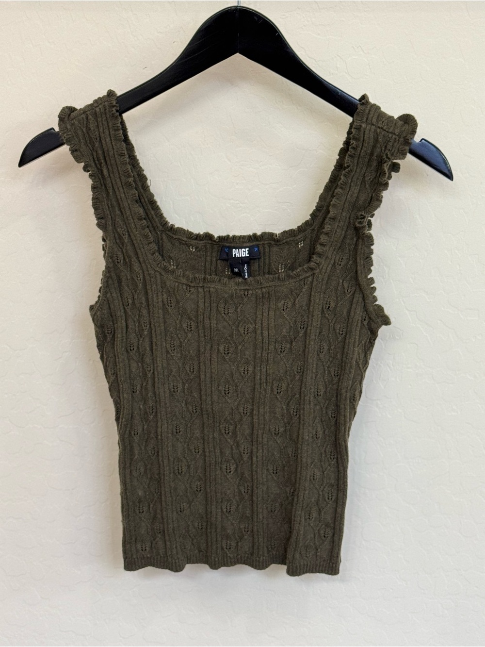 PAIGE Fosca Ruffle Cable Knit Sweater Tank Mixed Herb Green Size Medium